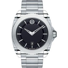 Movado Master Black Dial Titanium Bezel Stainless Steel Mens Watch 0606550