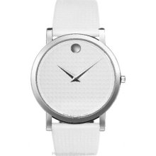 Movado Mens Museum Stainless Steel White Leather Strap 0606019