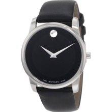Movado Men's Stainless Steel Case Museum Black Dial Black Leather Strap 0606502