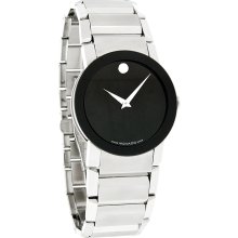 Movado Sapphire Mens Black Museum Stainless Steel Swiss Quartz Watch 0605063 *