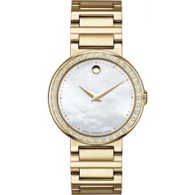 Movado Women's 0606422 Concerto Gold-Plated Stainless-Steel White Mother-Of-Pearl Round Dial Watch