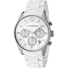 mporio Armani Women's Sportivo Chronograph Silver Dial White Silicon &