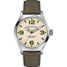 Nautica Bfd 102 Men's Quartz Watch With Beige Dial Analogue Display And Green Fabric Strap A11557g