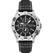Nautica Gent's Black Leather Strap Chronograph A18641G Watch