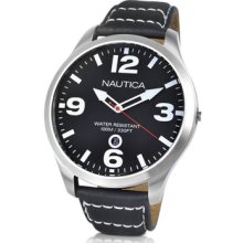 Nautica Men's & Women's Brass Case Black Leather Watch A12561g