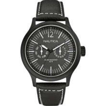 Nautica Men's NCT 150 Black Dial, Black Leather Strap A13603G Watch