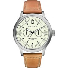 Nautica Men's NCT 150 Cream Dial, Brown Leather Strap A12606G Watch