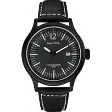 Nautica Men's NCT 150 Black Dial, Black Leather Strap A12604G Watch