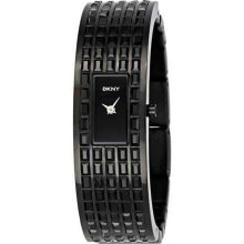 New DKNY Ladies Analog Black Steel Bangle Bracelet Watch Crystals Womens
