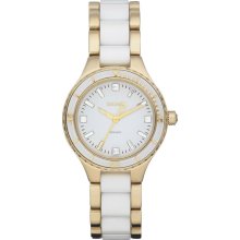 New DKNY Steel Ceramic Bracelet Womens Round Crystals Watch White NY8499