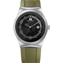 New HUGO BOSS ORANGE Mens Round Quartz Analog Steel Watch 1512695 Green Rubber - Green - Surgical Steel