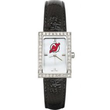 New Jersey Devils Ladies Allure Watch Black Leather Strap LogoArt