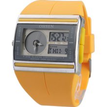OHSEN A001 Fashion Dual Movement Waterproof Digital Sports Wristwatch for Men - Yellow - Leather - 2.5