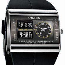 Ohsen Black Strap Lcd Digital/analog Alarm Womens Quartz Sport Watch X'mas Gift