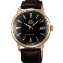 Orient Bambino Automatic Watch with Black Dial, Rose Goldtone Case and Hour Markers #ER24001B