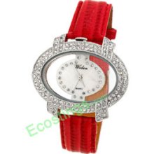 Oval Face Ladies Good Wrist Watch Leather Strap
