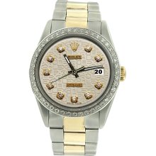 Oyster bracelet SS & gold rolex datejust white diamond dial bezel men watch