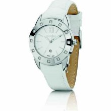 PANDORA Watch - Diamond, Stainless Steel & White Leather Imagine, 34mm
