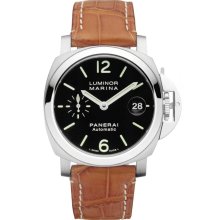 Panerai Luminor Marina Leather Mens Watch Black Arabic Dial PAM00048