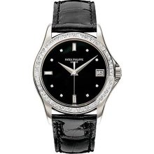 Patek Philippe Calatrava Platinum Diamond Black Mens Watch 5118P