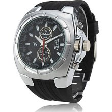 PC Movement Silver Case Dial Black Black Silicone Band Wrist Watch