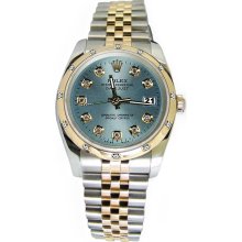 Pearlmaster Blue diamond dial bezel two tone jubilee rolex date just watch