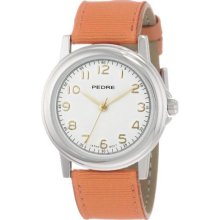 Pedre 0231Sx-Orange Grosgrain Women'S 0231Sx Silver-Tone Orange Grosgrain Strap Watch
