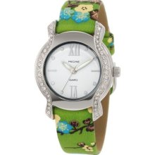 Pedre 6400Sx-Green Asian Floral Women'S 6400Sx Silver-Tone Green Asian Floral Strap Watch