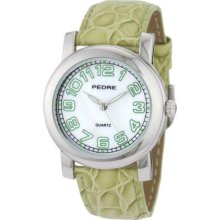 Pedre 6668Sx Kiwi Baby Croc-Embossed Women'S 6668Sx Kiwi Baby Croc-Embossed Leather Strap Silver-Tone Watch