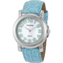 Pedre 6668Sx Turquoise Baby Croc-Embossed Women'S 6668Sx Turquoise Baby Croc-Embossed Leather Strap Silver-Tone Watch