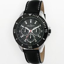 Peugeot Silver-Tone Leather Watch