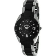 Peugeot Women''s Round Silver-Tone Acrylic Link Watch Color: Black