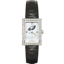 Philadelphia Eagles Ladies Allure Watch Black Leather Strap LogoArt