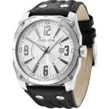 Police Men's Dart, Black Leather Strap, Silver Dial 13405JS/04 Watch