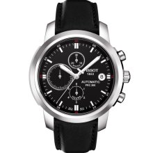 PRC 200 Men's Automatic Chronograph Watch - Black Dial With Black Leather Strap
