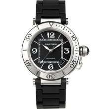 Pre-Owned Cartier Men's 'Pasha Seatimer' Stainless Steel Watch (40.5mm Cartier Pasha Sea Timer with Black Rubber)