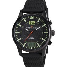 Precision Men's Quartz Watch With Black Dial Analogue - Digital Display And Black Silicone Strap Prew1110