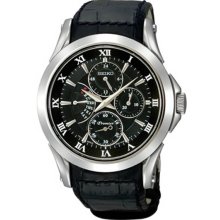 Premier Stainless Steel Case Leather Bracelet Black Dial Day And Date