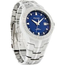 Pulsar Mens Sport 50M Blue Dial Stainless Steel Quartz Watch PXH635 New