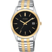 Pulsar Men's Two-Tone Bracelet And Case W/Black Round Dial