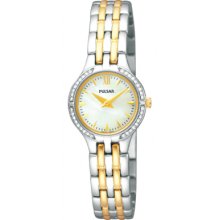 Pulsar Pegf21x1 Ladies Watch 2 Tone Mother Of Pearl Dial Uk Seller 2 Yr Warranty