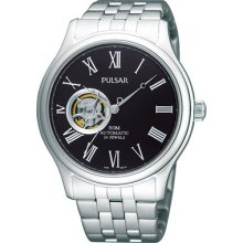 Pulsar Stainless Steel Roman Numerals Black Dial Automatic Men's Watch Pu7003