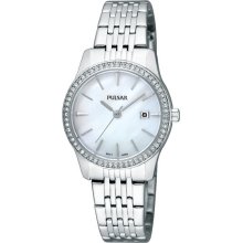 Pulsar Womens Crystal Analog Stainless Watch - Silver Bracelet - Pearl Dial - PH7233