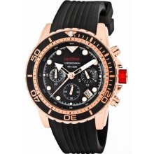 Red Line Men's Piston Chronograph Silicone Round Watch Dial/Strap Color: Black, Marker Color: Rose gold, Hand Color: Rose gold, white/rose gold/rose gold