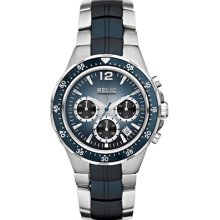 Relic Mens Eliot Stainless Steel and Blue Aluminum Chronograph Watch Silver