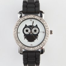 Rhinestone Owl Watch Black One Size For Women 20260610001