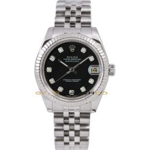 Rolex 31mm Midsize Datejust Model 178274 Stainless Steel Jubilee Band With A Fluted Bezel & A Custom Added Black Diamond Dial