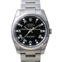 Rolex Air-King Watch, Fluted Bezel, Black Diamond Dial 114234