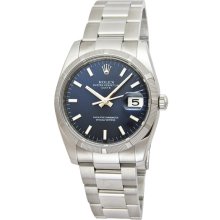 Rolex Date Blue Index Dial Engine Turned Bezel Mens Watch 115210BLSO