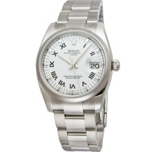 Rolex Date White Roman Dial Domed Bezel Mens Watch 115200WRO